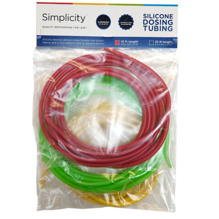 Simplicity Heavy-Duty Silicone Dosing Pump Tubing - Green/Red/Yellow Pack - 10' Ea